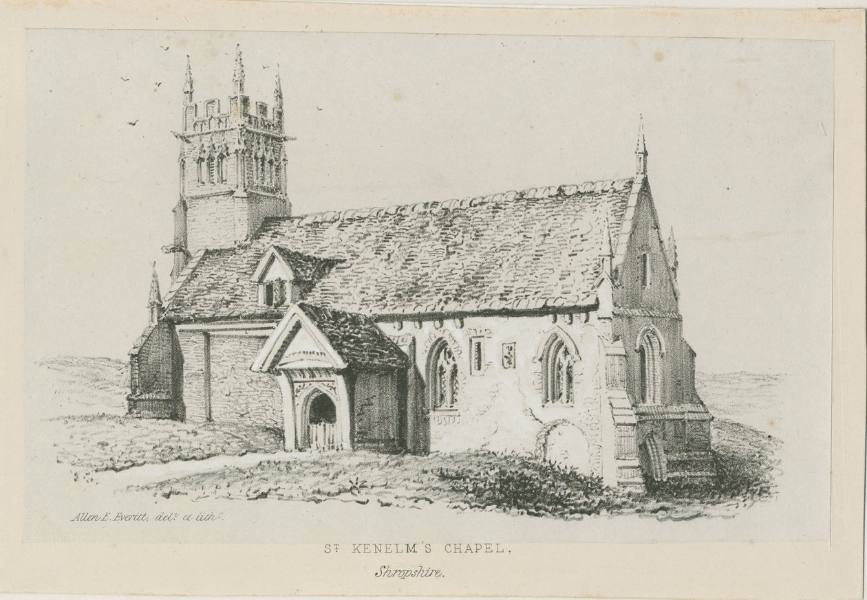 Capela de Clent - St. Kenelm: litografia, nd [c 1840] de Allen Edward Everitt