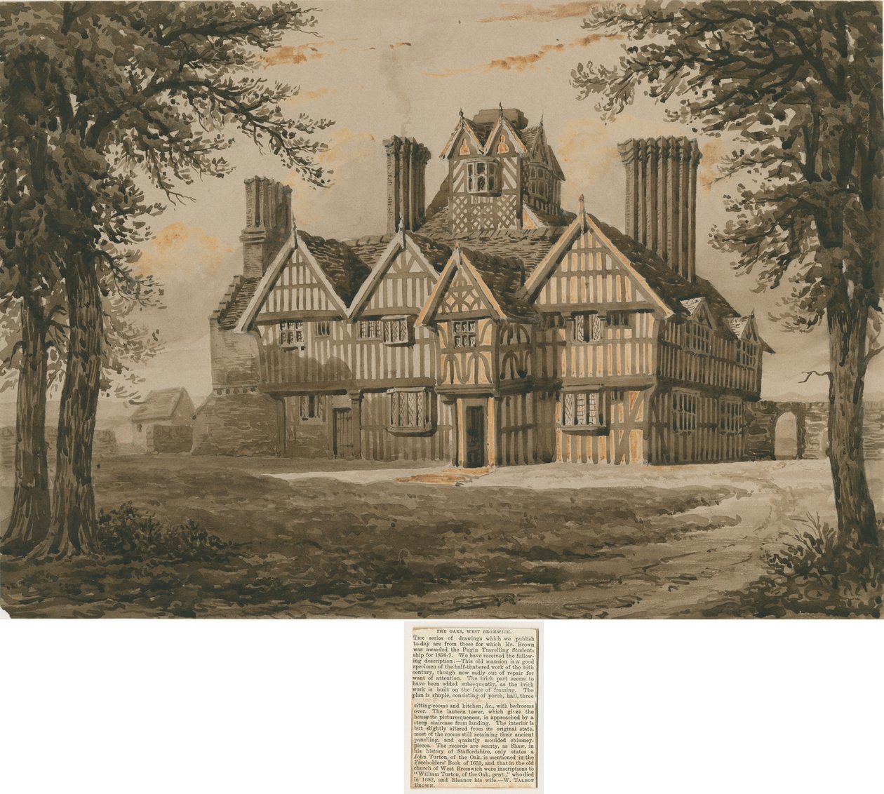 West Bromwich - "Os Carvalhos": gravura, séc. XIX de Allen Edward Everitt