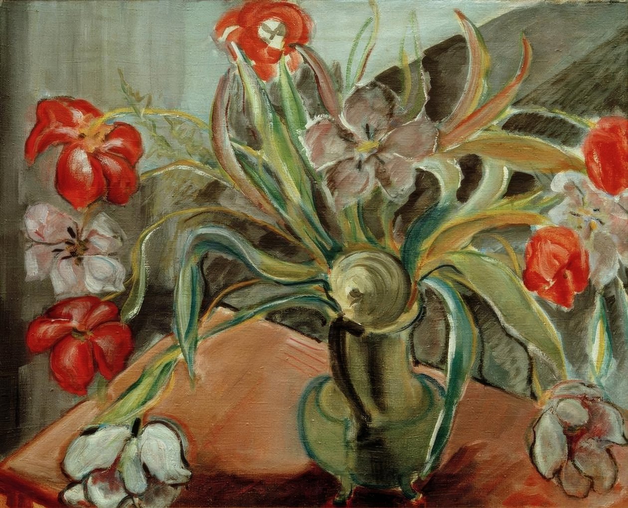 Tulipas vermelhas e brancas de Alma Del Banco