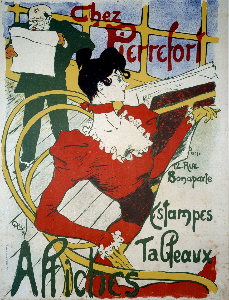 Chez Pierrefort Cartaz publicitário para um comerciante de gravuras, cartazes e pinturas (cartaz) de Almery Lobel Riche