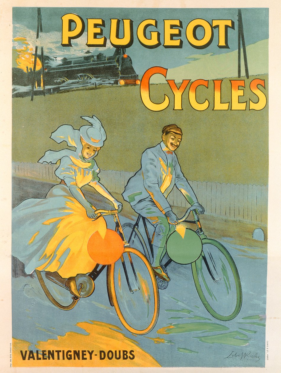 Cartaz publicitário de bicicletas Peugeot (lito a cores) de Almery Lobel Riche