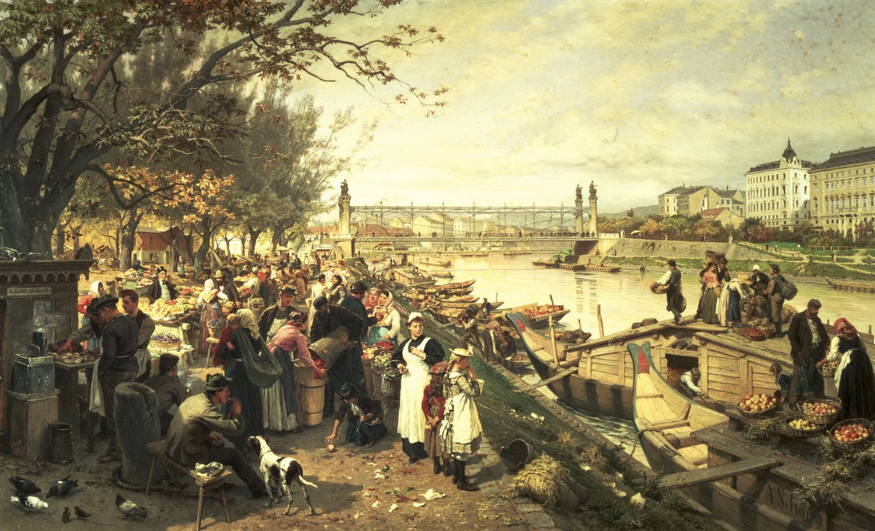 Mercado de frutas em Schazel, perto da ponte Maria Theresa, Viena, 1895 de Alois Schonn