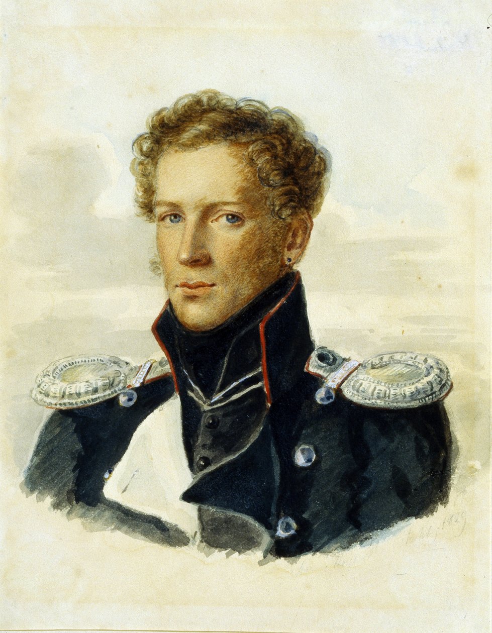 Sergey Lanskoy (1789-1832), oficial dos Cavaleiros da Guarda. Trabalho de Alois Gustav Rockstuhl (1798-1877), aguarela sobre papel de Alois Gustav Rockstuhl
