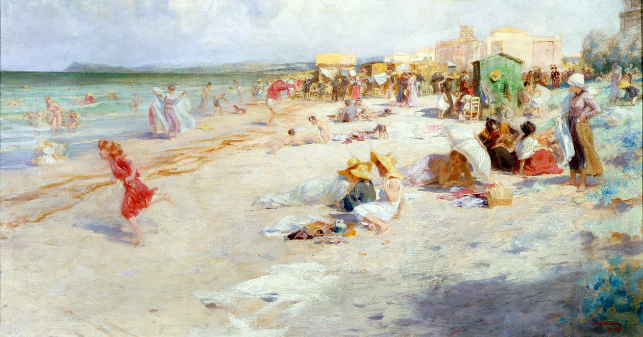 Uma praia ocupada no verão de Alois Hans Schram