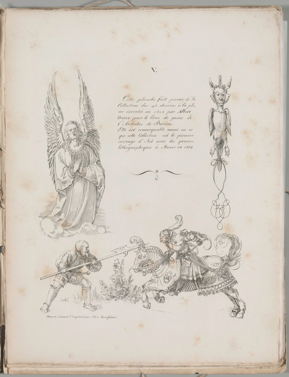 Arte da litografia: Três desenhos do livro de orações de Dürer, placa V de Alois Senefelder