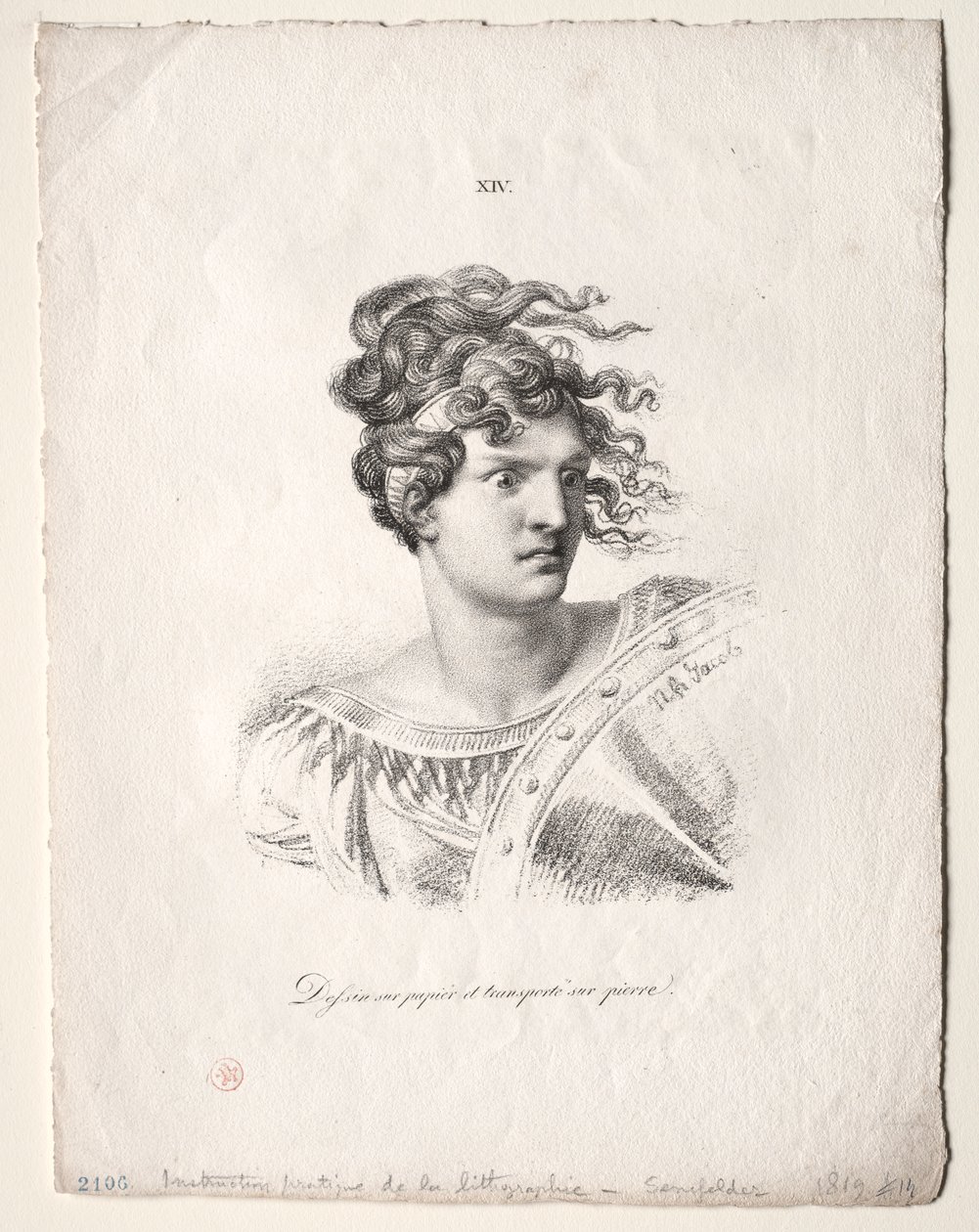 A arte da litografia: cabeça de uma amazona de Alois Senefelder