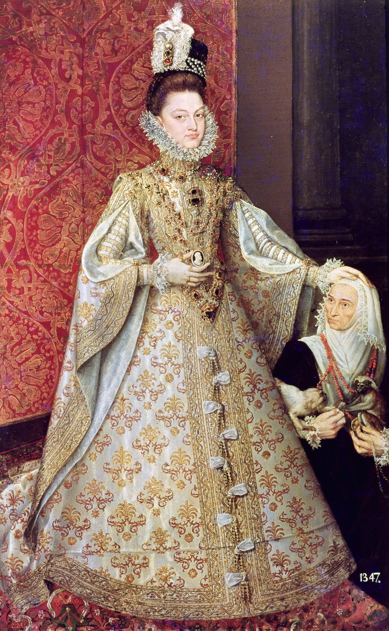 A infanta Isabel Clara Eugenia (1566-1633) com o anão, Magdalena Ruiz, c.1580 de Alonso Sánchez Coello