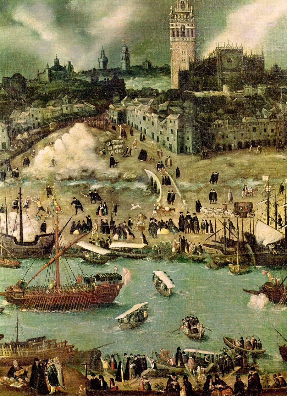 O porto de Sevilha, c.1590 (detalhe) de Alonso Sánchez Coello