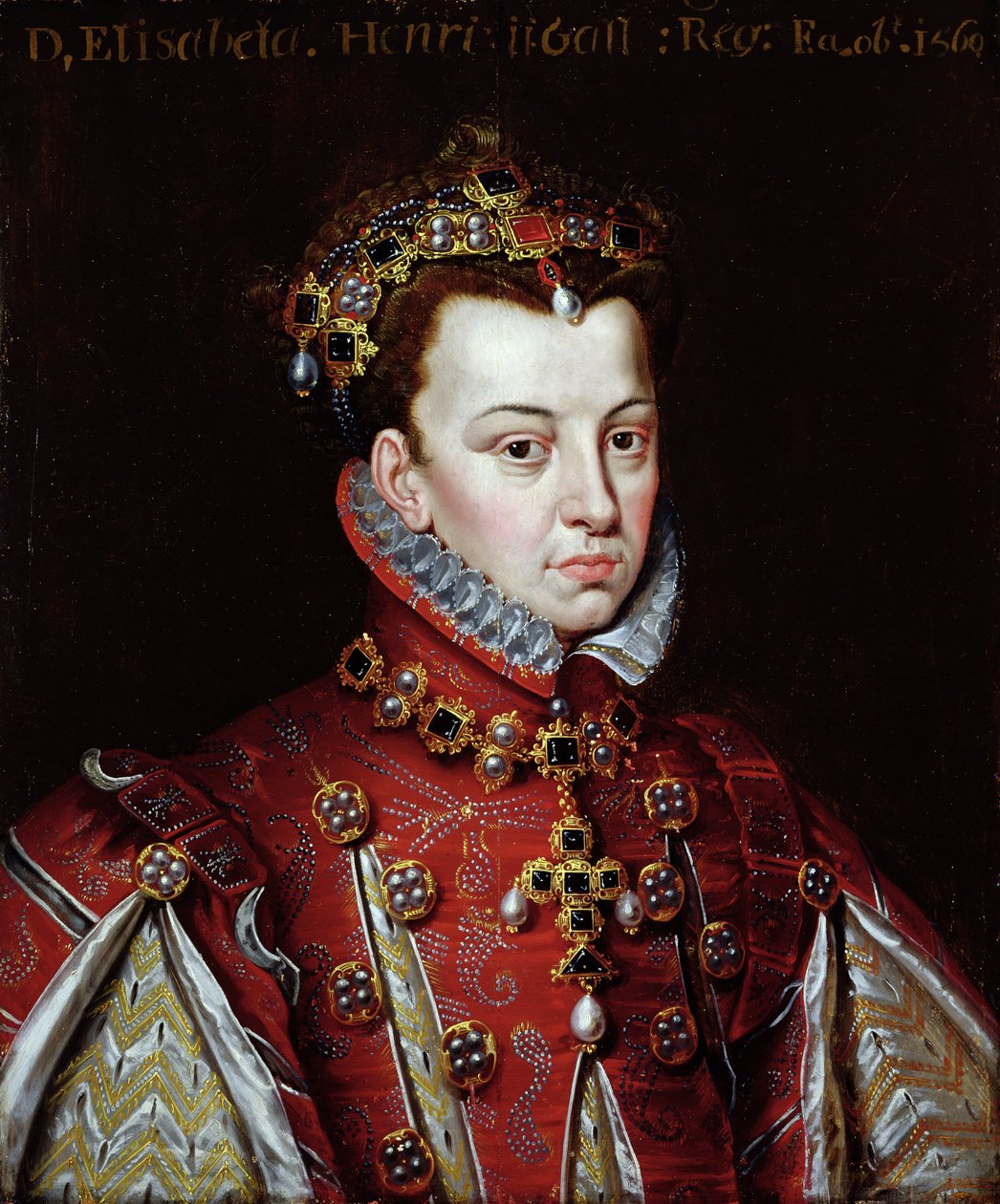 Retrato de Elizabeth de Valois (1545-68) Rainha da Espanha (óleo sobre tela) de Alonso (studio of) Sanchez Coello