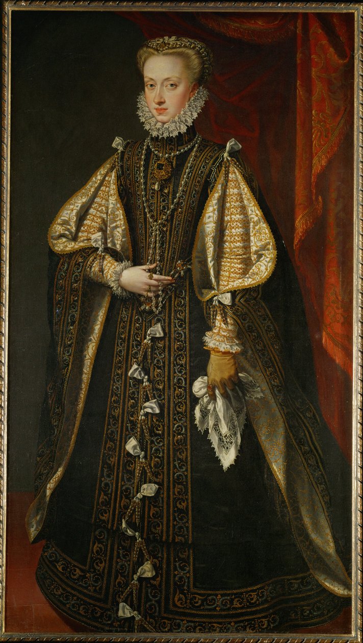 Arquiduquesa Ana de Áustria, rainha de Espanha Aos 21 anos, tornou-se a quarta esposa do seu tio, o rei Filipe II ... (pintura sobre tela) de Alonso Sánchez Coello