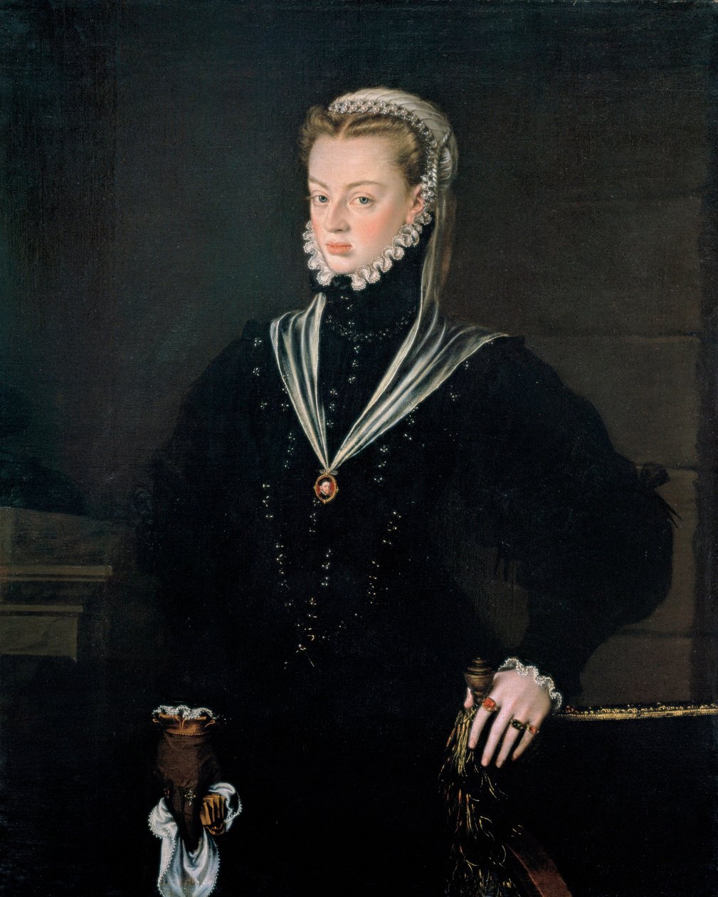 Retrato da Arquiduquesa Joana da Áustria (1535-1573), Princesa de Portugal - Pintura de Alonso Sanchez Coello (1531-1588), óleo sobre tela, ca. 1557 (116x93,5 cm) - Retrato da Arquiduquesa Joana da Áustria (1535-1573), Princesa de Portugal, Óleo sobre tela de Alonso Sánchez Coello