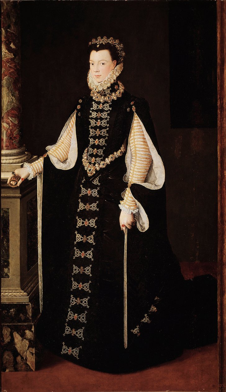 Retrato de Elisabeth da França (1545-1568) ou Isabelle de Valois, Rainha de Espanha Pintura de Alonso Sanchez Coello (1531-1588). Por volta de 1568. Madrid. Museu do Prado de Alonso Sánchez Coello