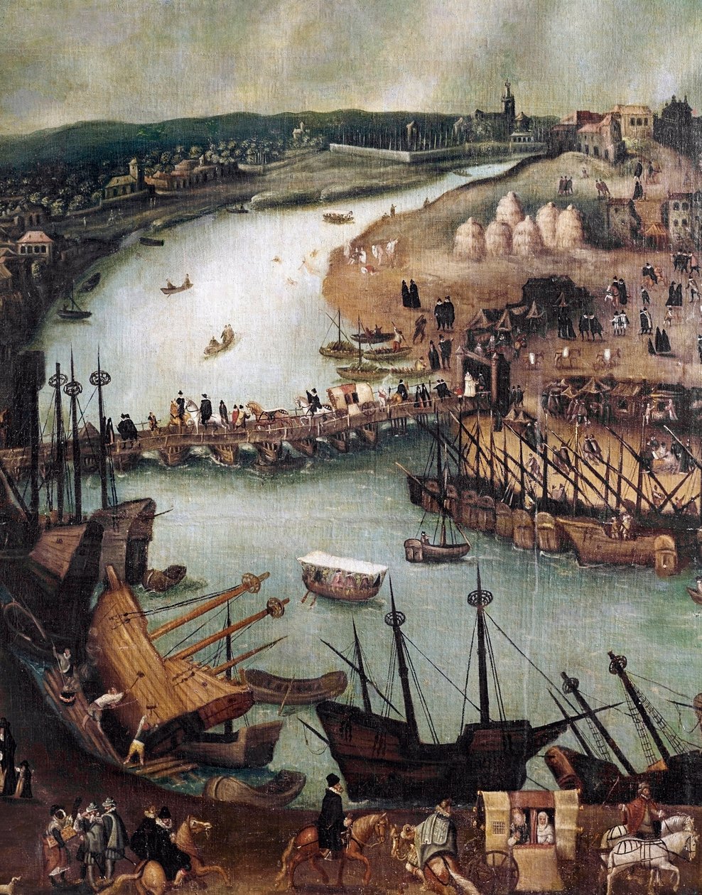 A Cidade de Sevilha. Detalhe do porto e actividades comerciais (pintura, final do século XVI) de Alonso Sánchez Coello