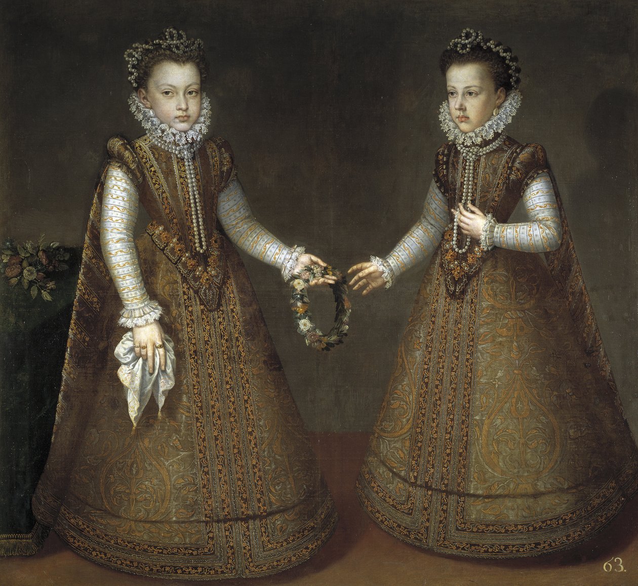 As Infantas Isabel Clara Eugenia 1566-1633 e Catherine Michelle da Espanha 1567-1597, ca. 1575 de Alonso Sánchez Coello