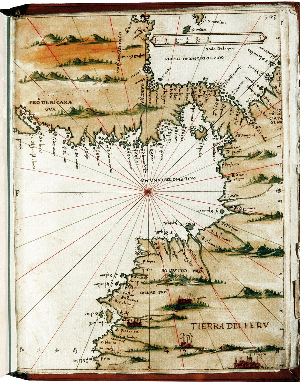 Mapa da América Central e do Peru de Alonso de Santa Cruz