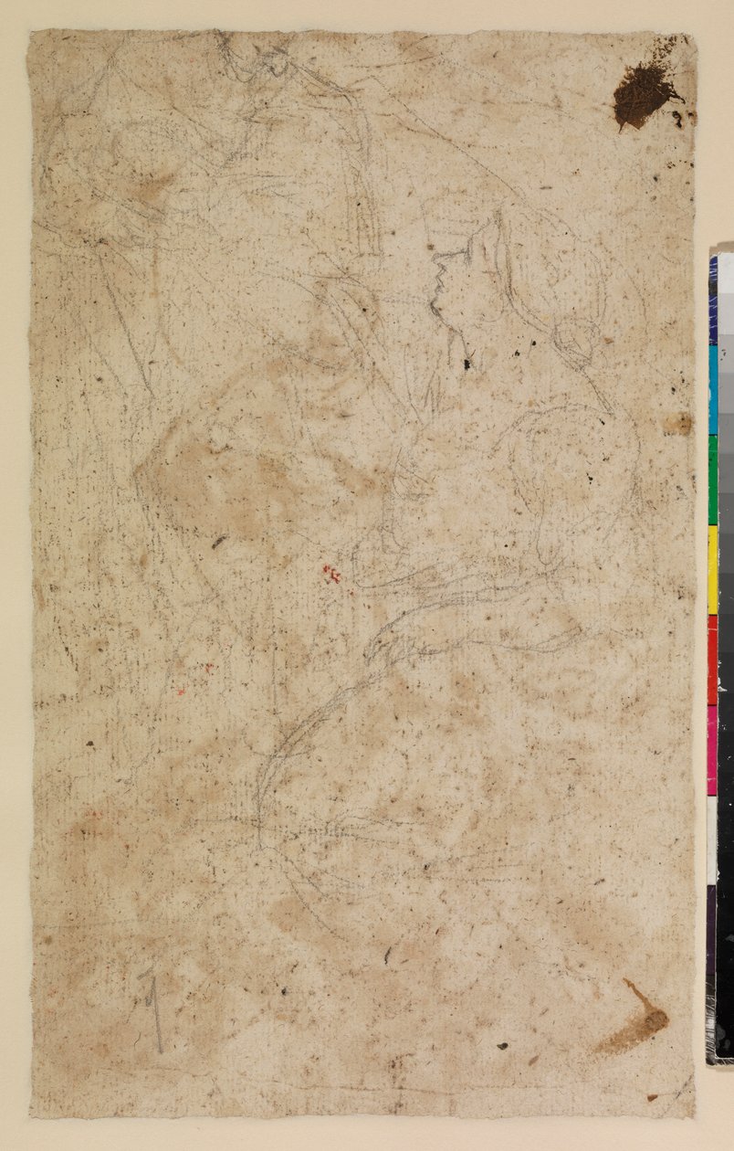 Figura estudos com uma mulher ajoelhada no perfil, verso, século XVII de Alonso del Arco