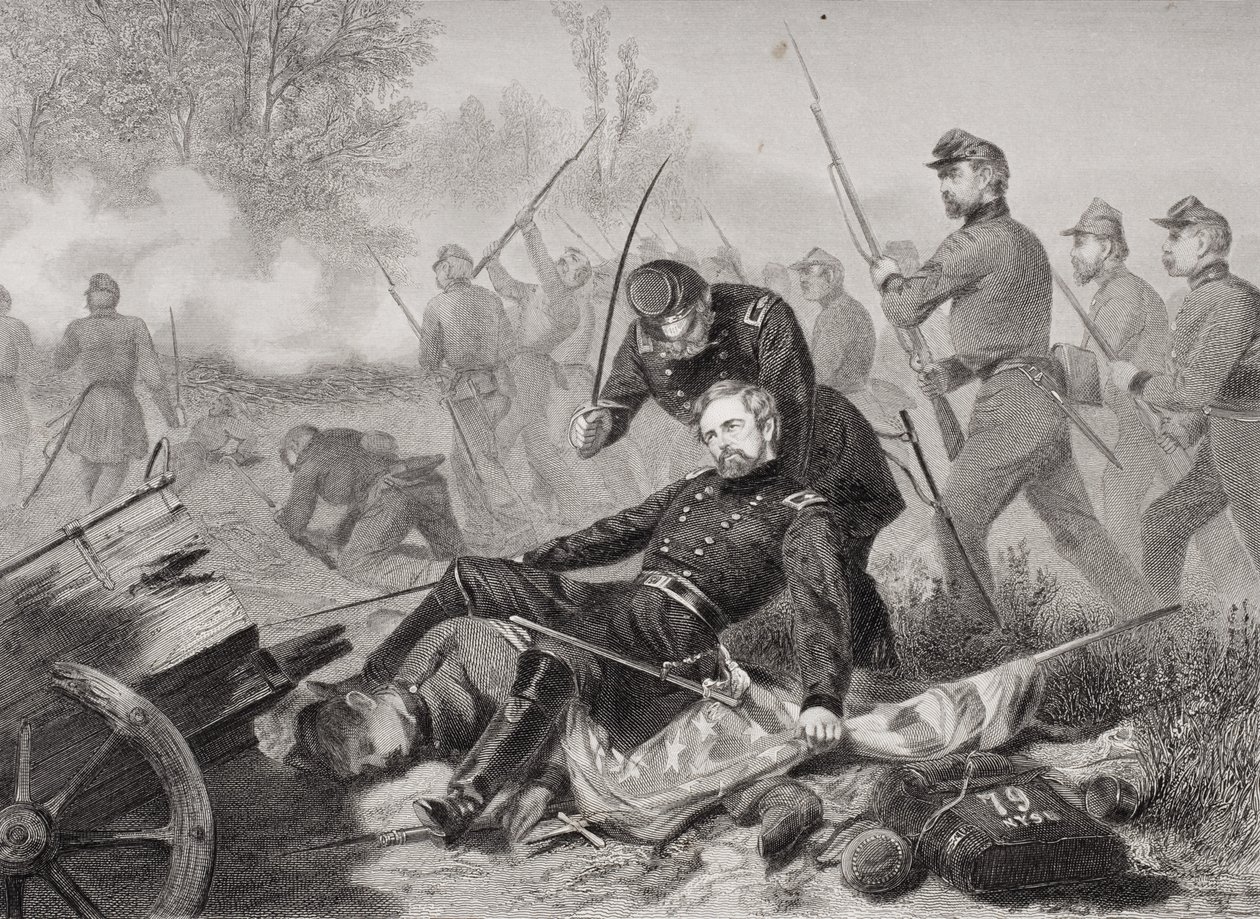Morte do general Isaac Stevens (1818-1862) durante o ataque a Chantilly, Viriginia 1862 de Alonzo Chappel