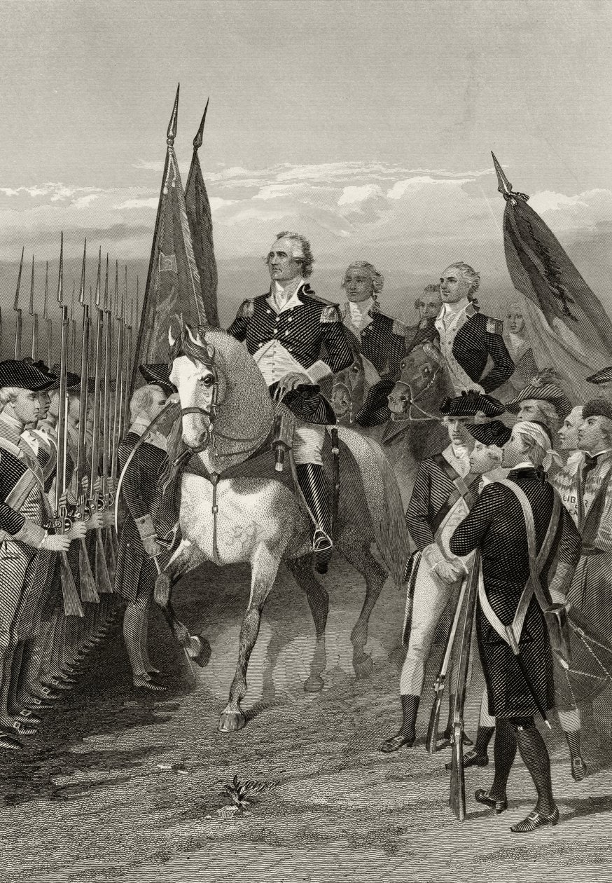George Washington assumindo o comando do exército, 1775, de "Life and Times of Washington", Volume I, publicado em 1857 de Alonzo Chappel
