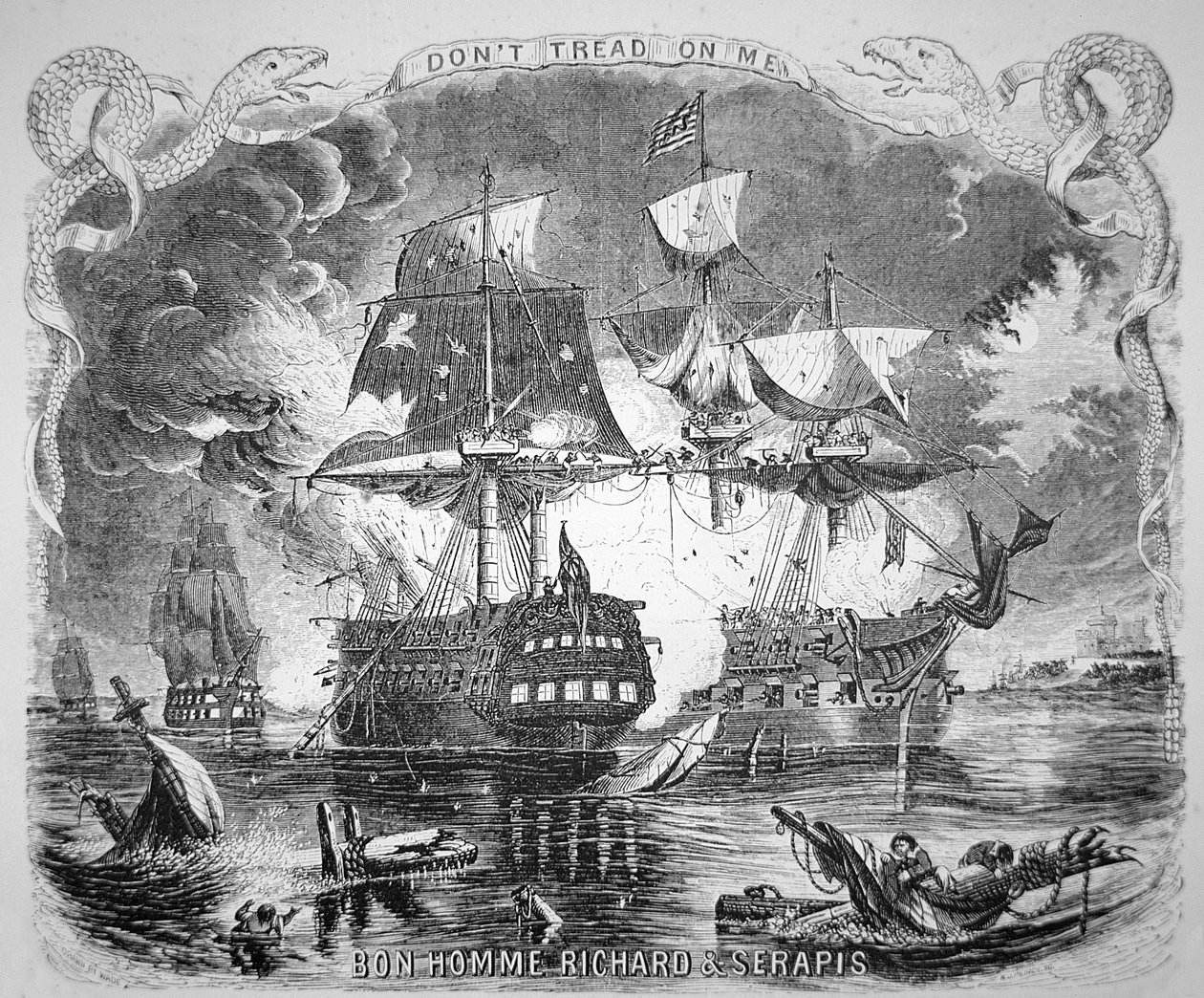 John Paul Jones, comandando o Bonhomme Richard, derrota o HMS Serapis em 23 de Setembro de 1779 (litho) de Alonzo (after) Chappel