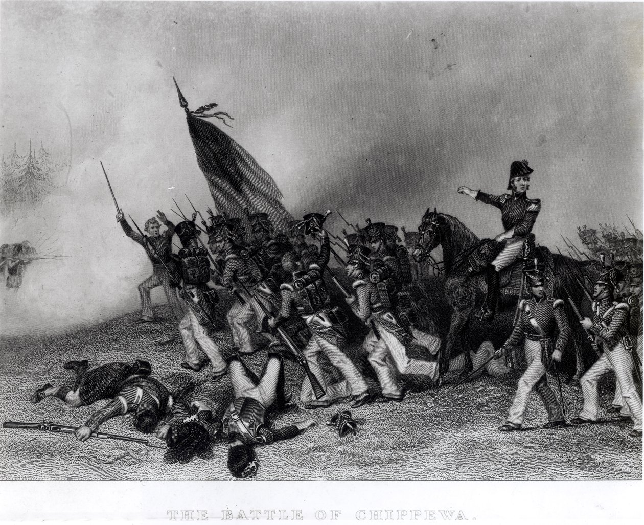A Batalha de Chippewa, General Scott Ordenando a Carga do Batalhão de McNeil, 5 de julho de 1814, gravado por Johnson, Fry und Co. (gravura) (foto bundw) de Alonzo Chappel