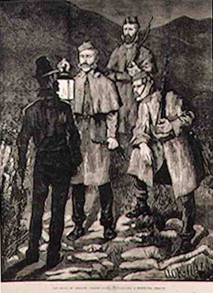 O Estado da Irlanda: Patrulha da Polícia Desafiando uma Pessoa Suspeita, de The Illustrated London News, 8 de junho de 1881 de Aloysius C. OKelly