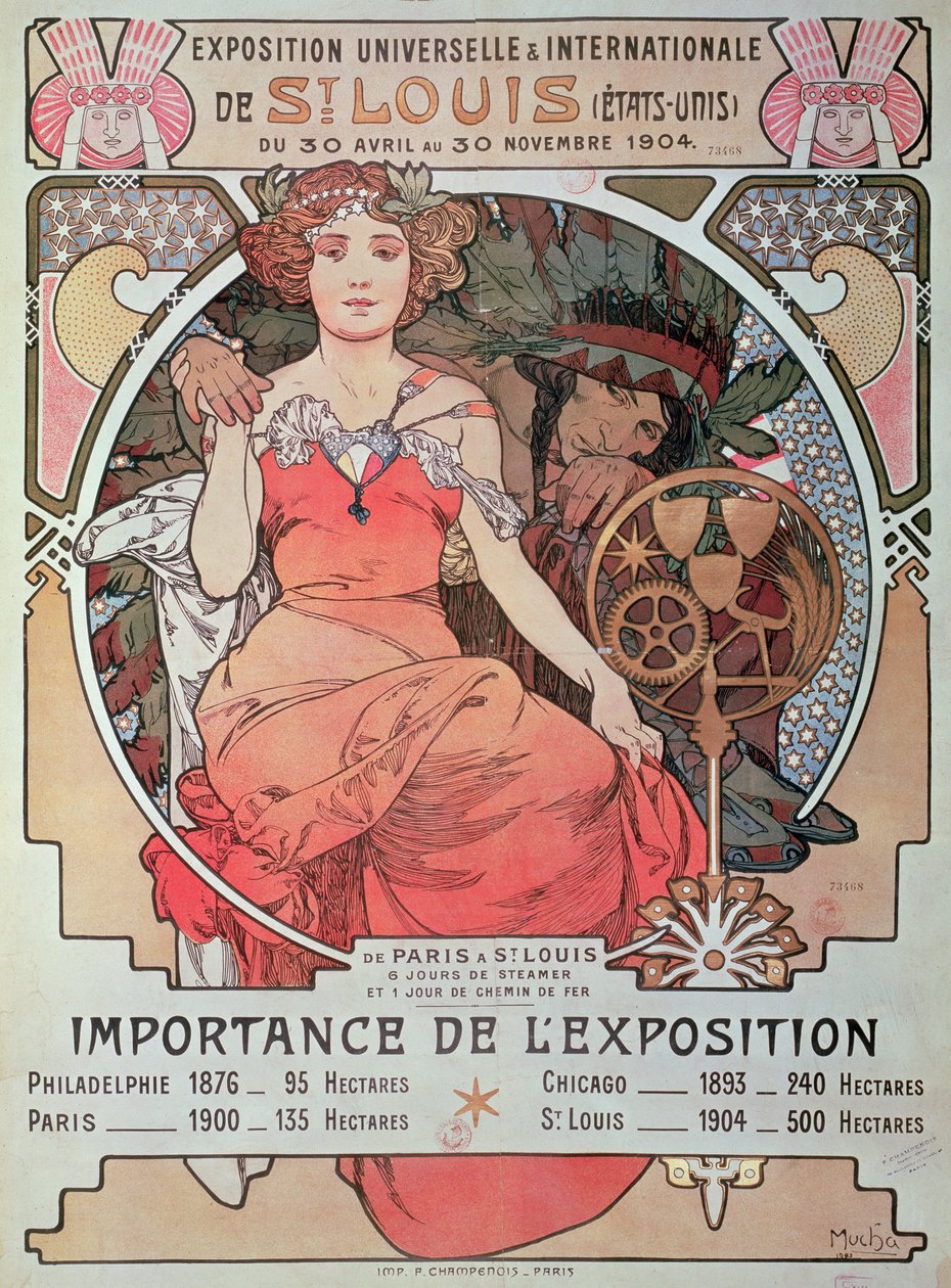 Um cartaz para a feira mundial, St. Louis, Estados Unidos, 1904 (litografia) de Alphonse Mucha