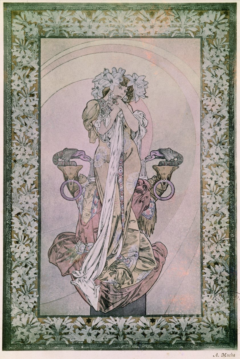 Painel decorativo para La Princesse Lointaine de Edmond Rostand com Sarah Bernhardt (1844-1923), 1890-1910 (litografia) de Alphonse Mucha