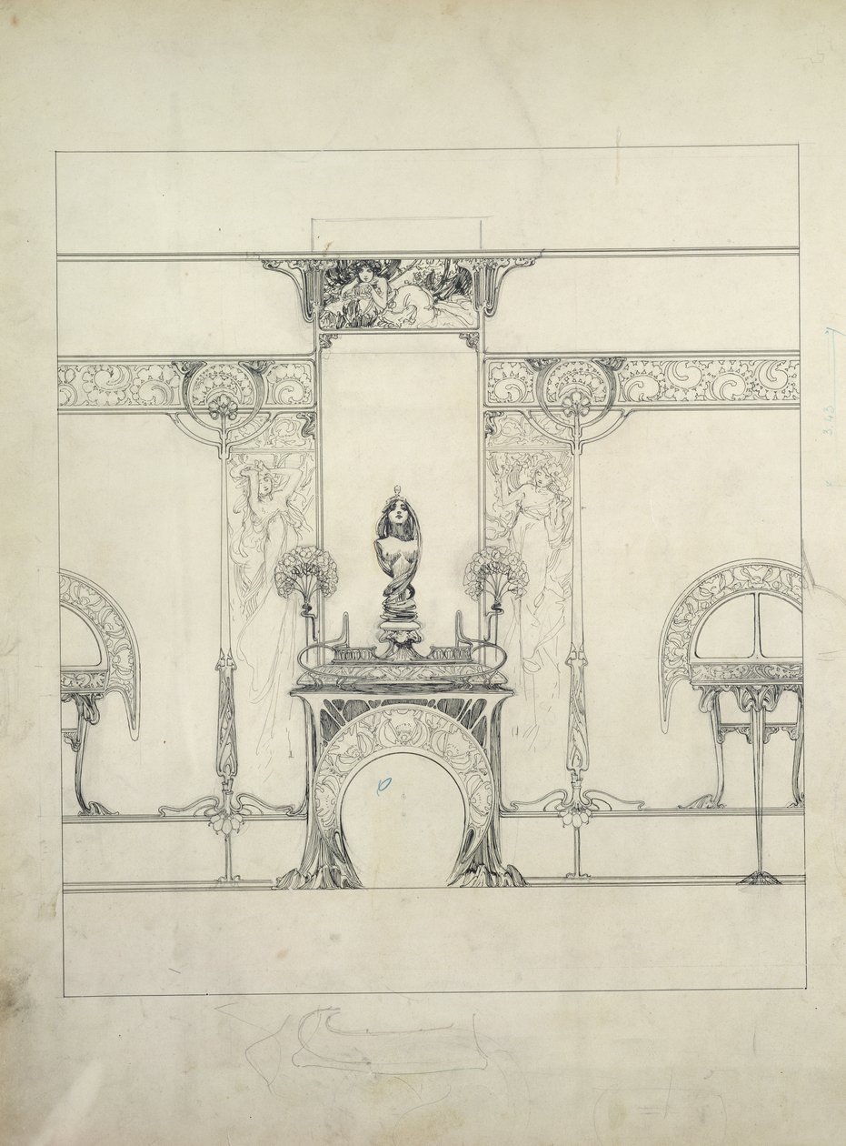 Design para a decoração dos joalheiros Fouquet, 6 rue Royale, Paris de Alphonse Mucha