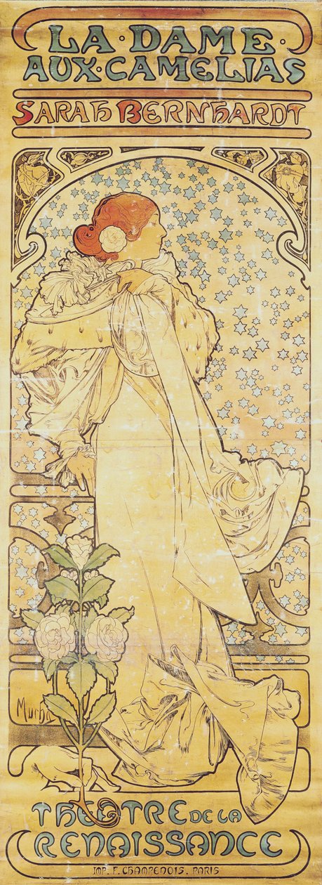 A Dama com Camélias, com Sarah Bernhardt, 1890-1910 (litografia) de Alphonse Mucha