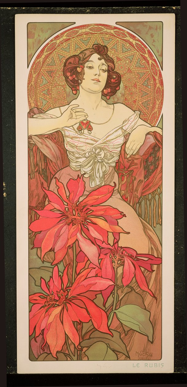 As Pedras Preciosas: Rubi, 1900 de Alphonse Mucha