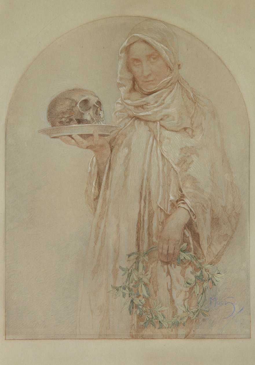 The Skull, 1929 (pastel e tinta sobre papel) de Alphonse Mucha