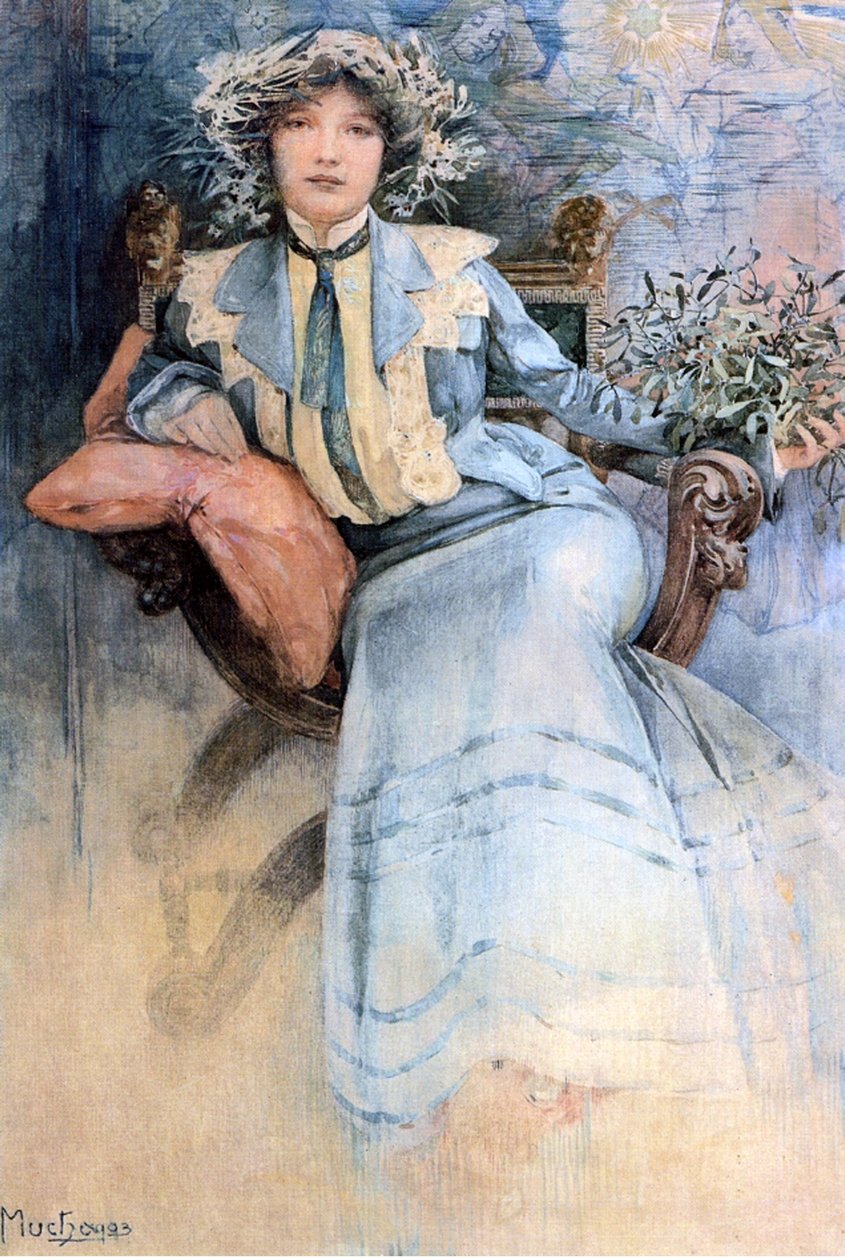 A esposa do artista, 1903 (wc on linen) de Alphonse Mucha