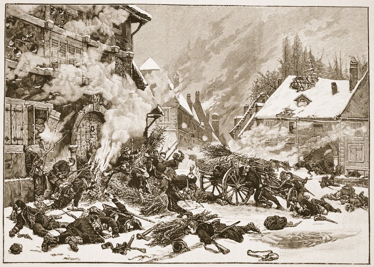 Um incidente na Batalha de Villersexel, ilustração de "Batalhas do século XIX", de Archibald Forbes, GA Henty e Major Arthur Griffiths de Alphonse Marie de Neuville