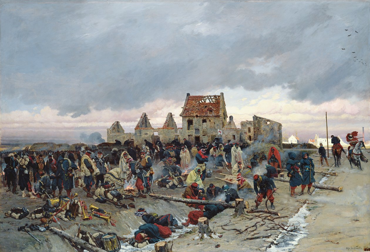 Bivouac em Le Bourget após a batalha de 21 de dezembro de 1870, 1872 de Alphonse Marie de Neuville