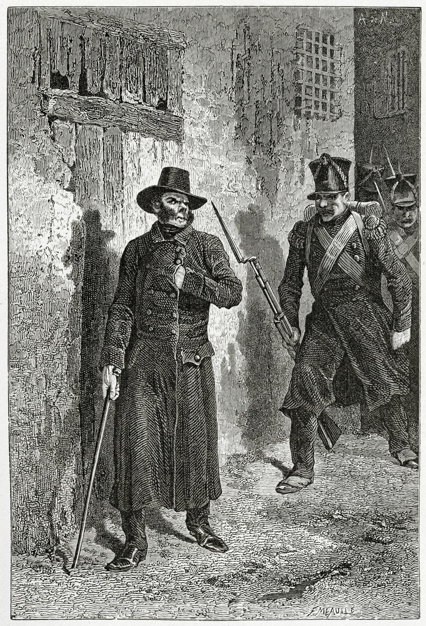 Ilustração de Les Misérables, século XIX (gravura bw) de Alphonse Marie de Neuville