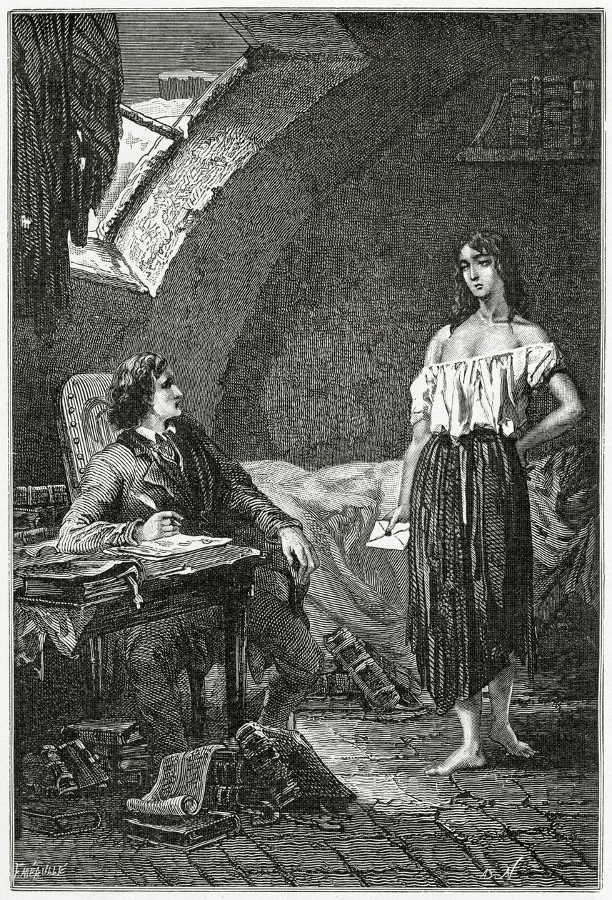Ilustração de Les Misérables, século XIX (gravura bw) de Alphonse Marie de Neuville