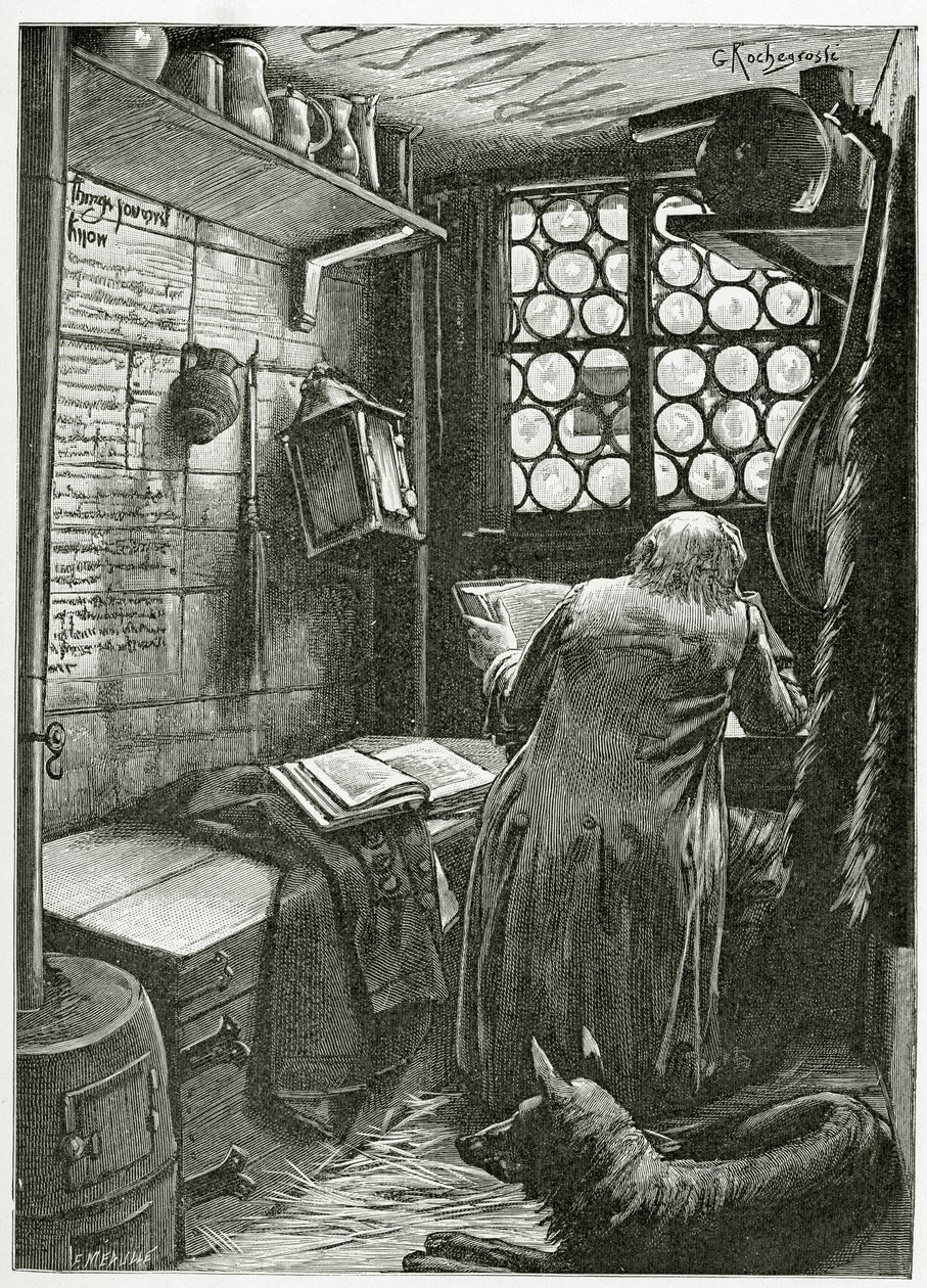 A ilustração de Cahute de The Laughing Man, do século XIX (gravura de bw) de Alphonse Marie de Neuville