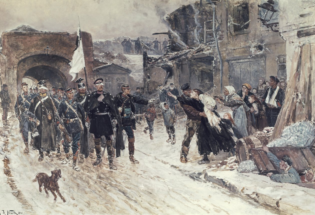 A entrada em Belfort do comandante alemão que carrega a bandeira da trégua, 4 de novembro de 1870, 1884 de Alphonse Marie de Neuville