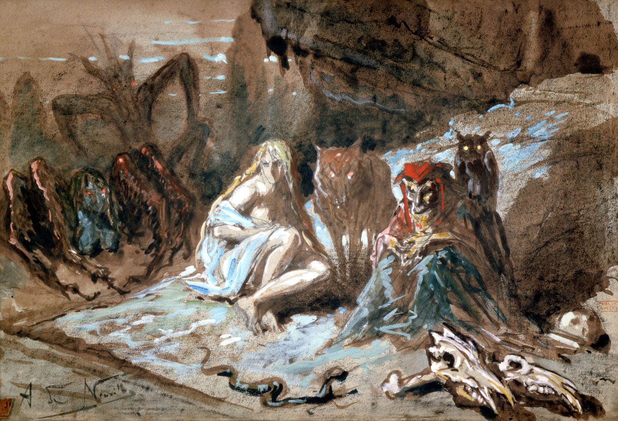Bruxas e lobos, ilustração para a danação de Fausto por Berlioz (wc no papel) de Alphonse Marie de Neuville