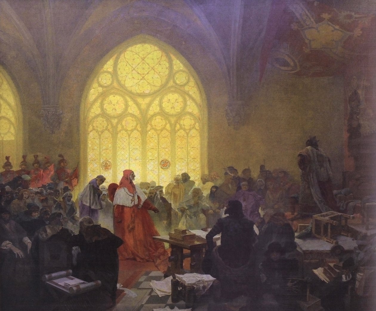 Jiri z Podebrad: kral obojiho lidunPortuguês: O rei hussita Jiri de Podebrady e Kunstat: os tratados devem ser observados de Alphonse Mucha