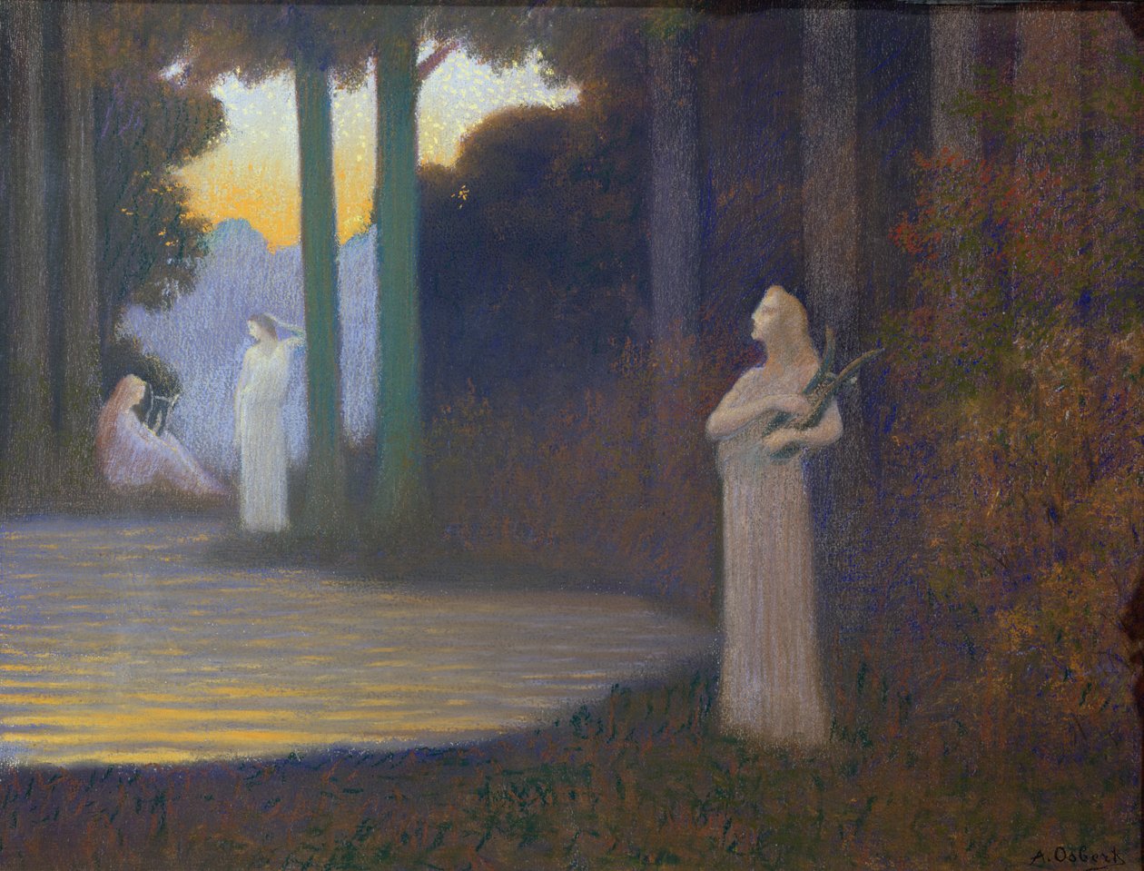 Liricismo na Floresta, 1910 (pastel sobre papel) de Alphonse Osbert