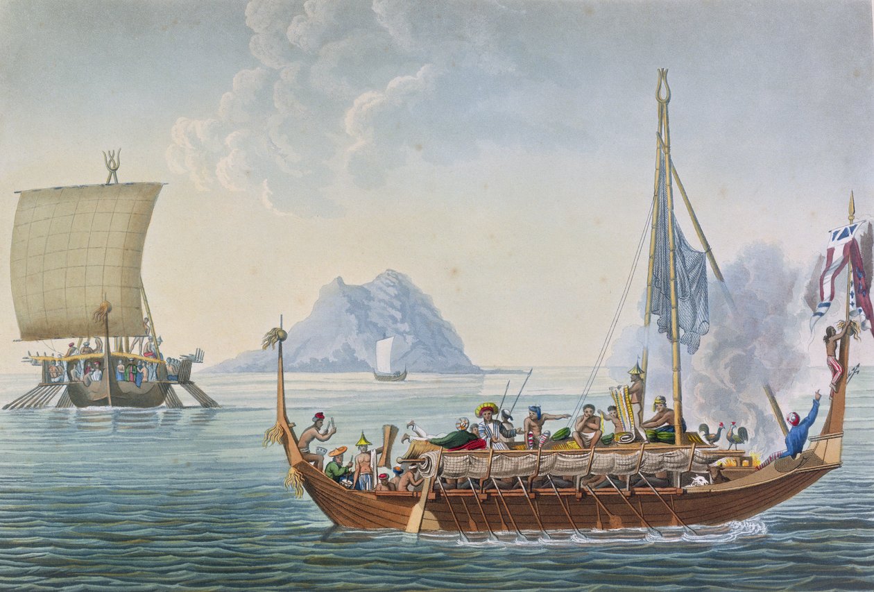 Vista dos Corocores da Ilha de Guebe, da Ilha de Pisang, de &39;Viagem ao Redor do Mundo nas Corvetas de Urania 1817-20&39; gravada por Coutant, publicada em 1825 de Alphonse Pellion