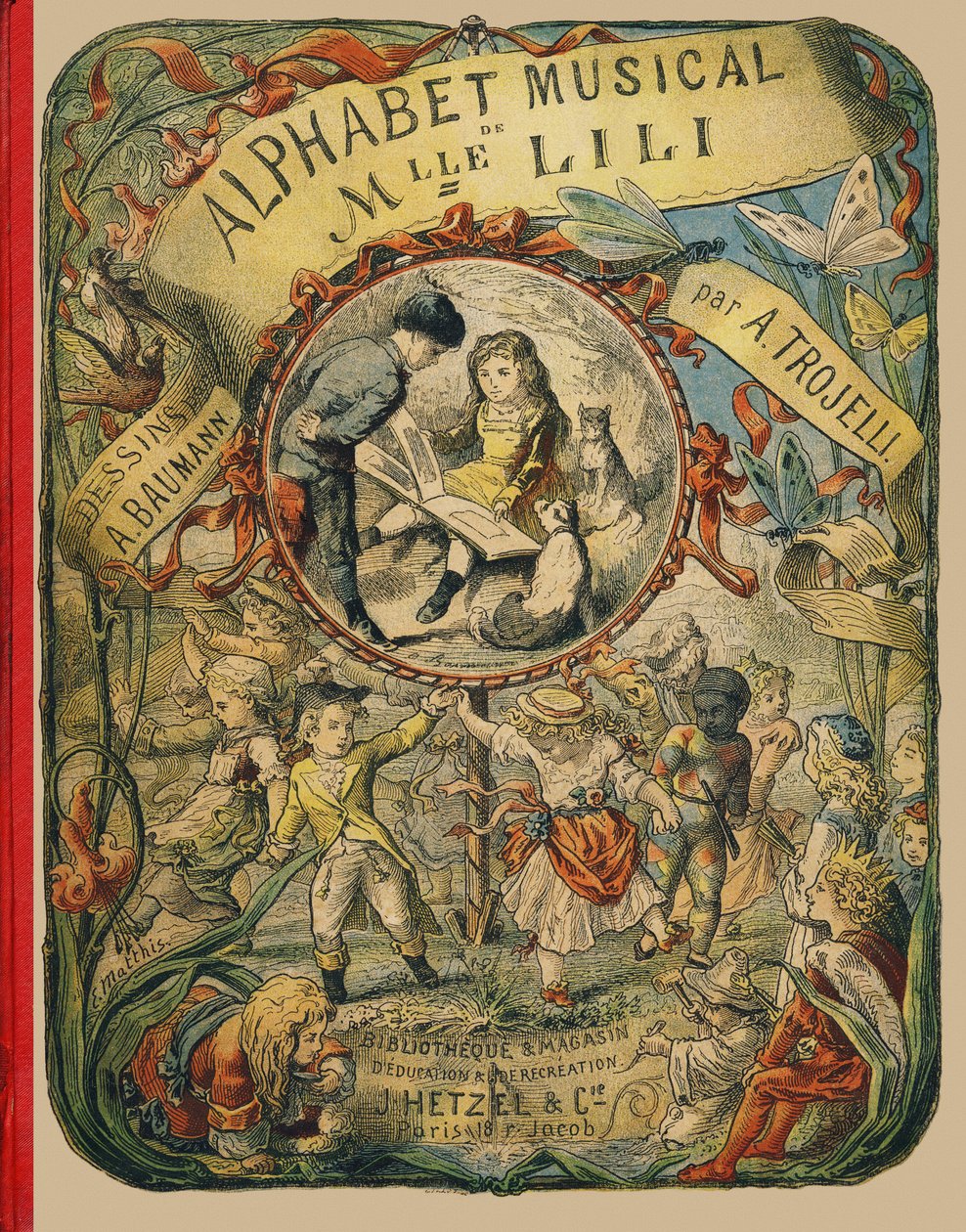Capa - Gravura tirada do Alfabeto musical de Mlle Lili, de Angelino Trojelli (18..-1916). Bibliotheque & Magasin d