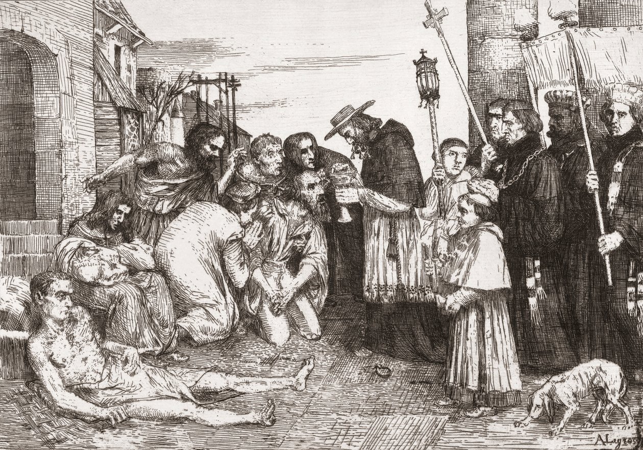 Vítimas da peste em Roma (gravura) de Alphonse (after) Legros