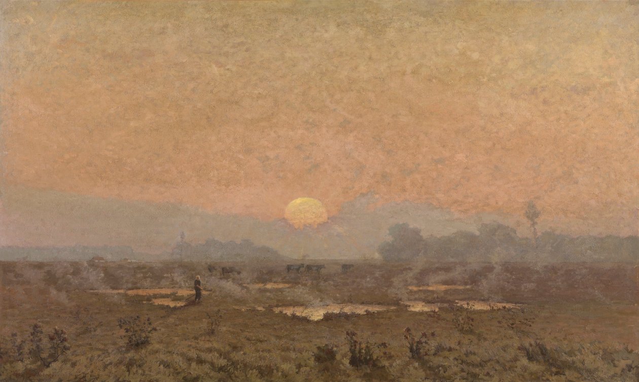 Nascer do sol no Kempen (óleo sobre tela) de Alphonse Asselbergs