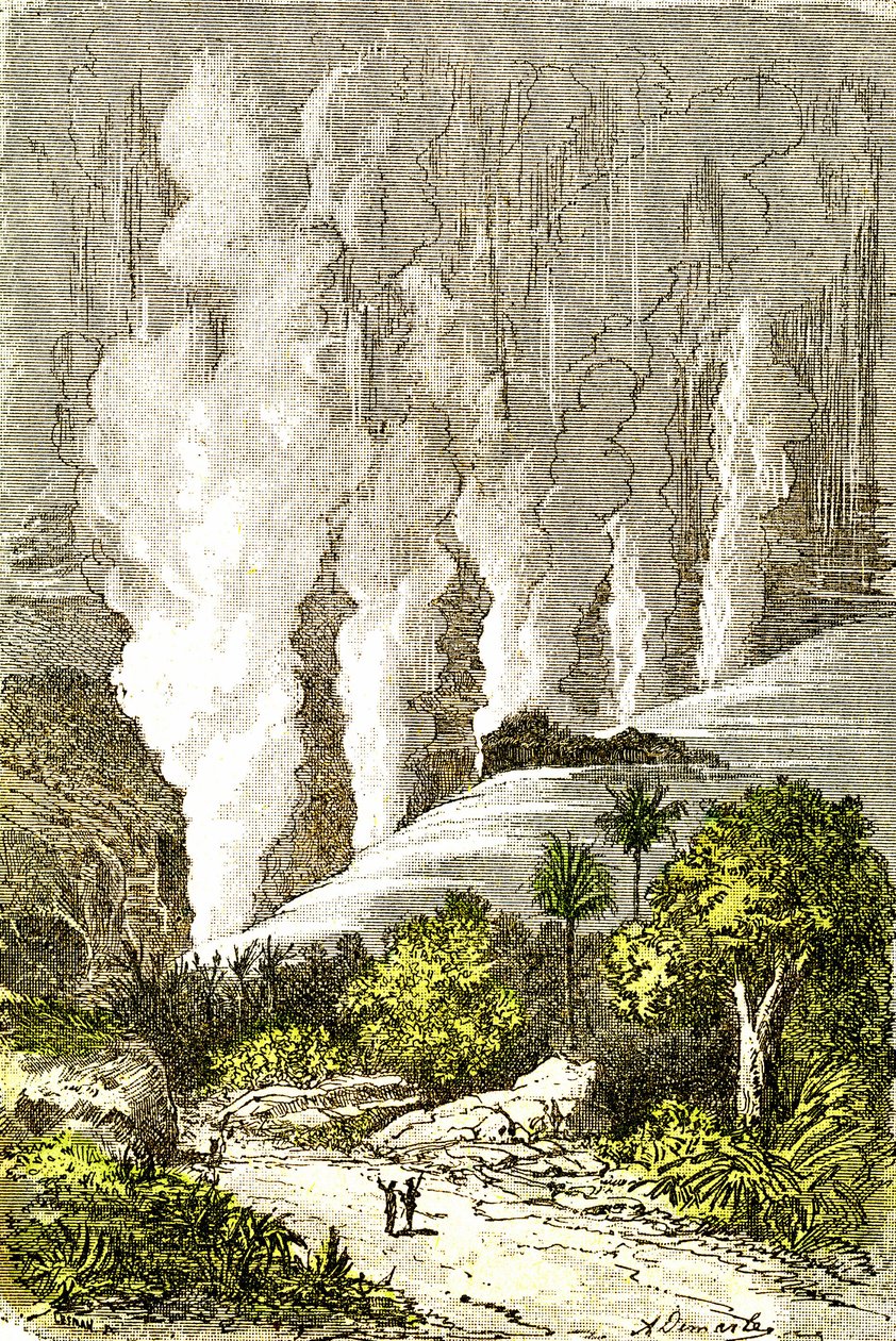 Pré-história - Cataratas do Zambeze: Criação Natural e Seres Vivos. Desenho de A. Demarle. 1885 de Alphonse Demarle