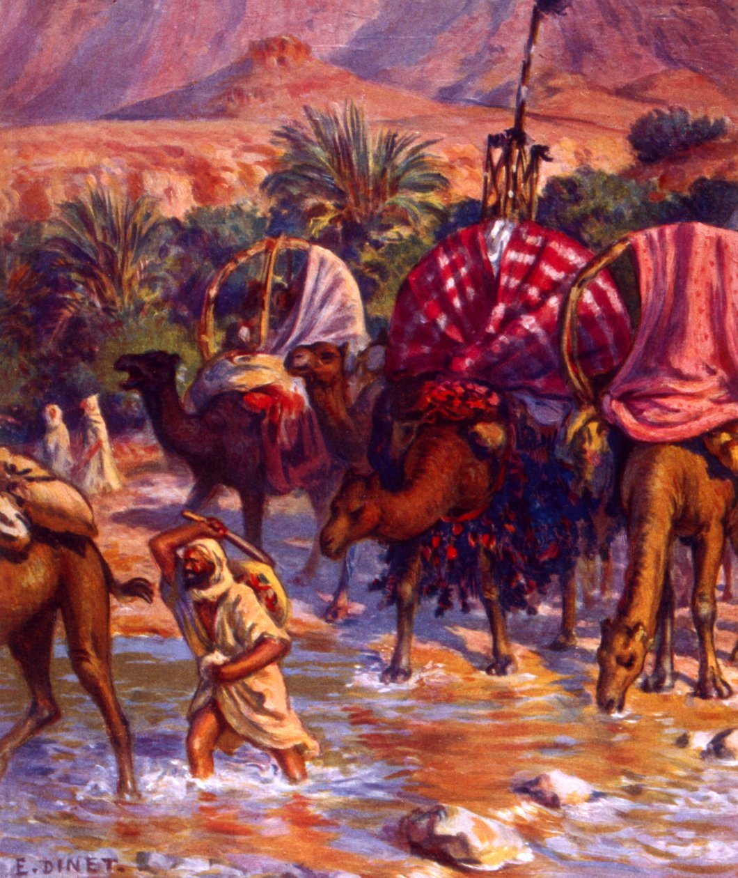 Grupo de Nómadas Árabes no deserto. por Nasreddine Dinet (Alphonse-Étienne Dinet). 1861 1929. um pintor orientalista francês de 1918 de Alphonse Etienne Dinet