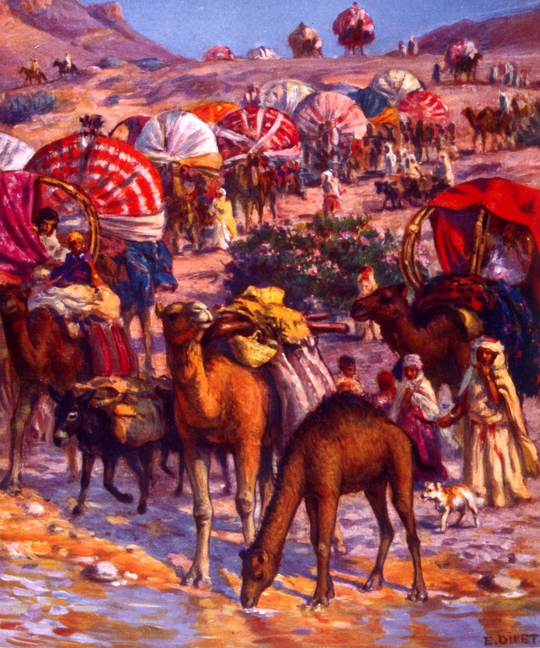 Grupo de Nómadas Árabes no deserto. por Nasreddine Dinet (Alphonse-Étienne Dinet). 1861 1929. um pintor orientalista francês de 1918 de Alphonse Etienne Dinet