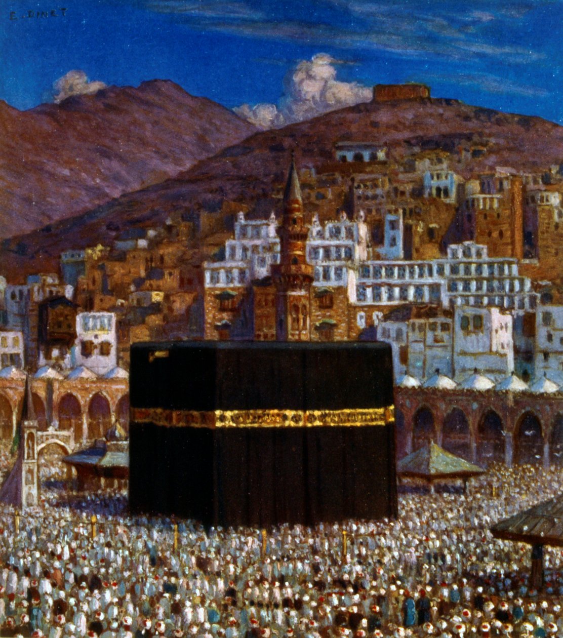 Ilustração representando peregrinos muçulmanos no Kabbah em Meca. de Nasreddine Dinet (Alphonse-Étienne Dinet). 1861  1929 de Alphonse Etienne Dinet