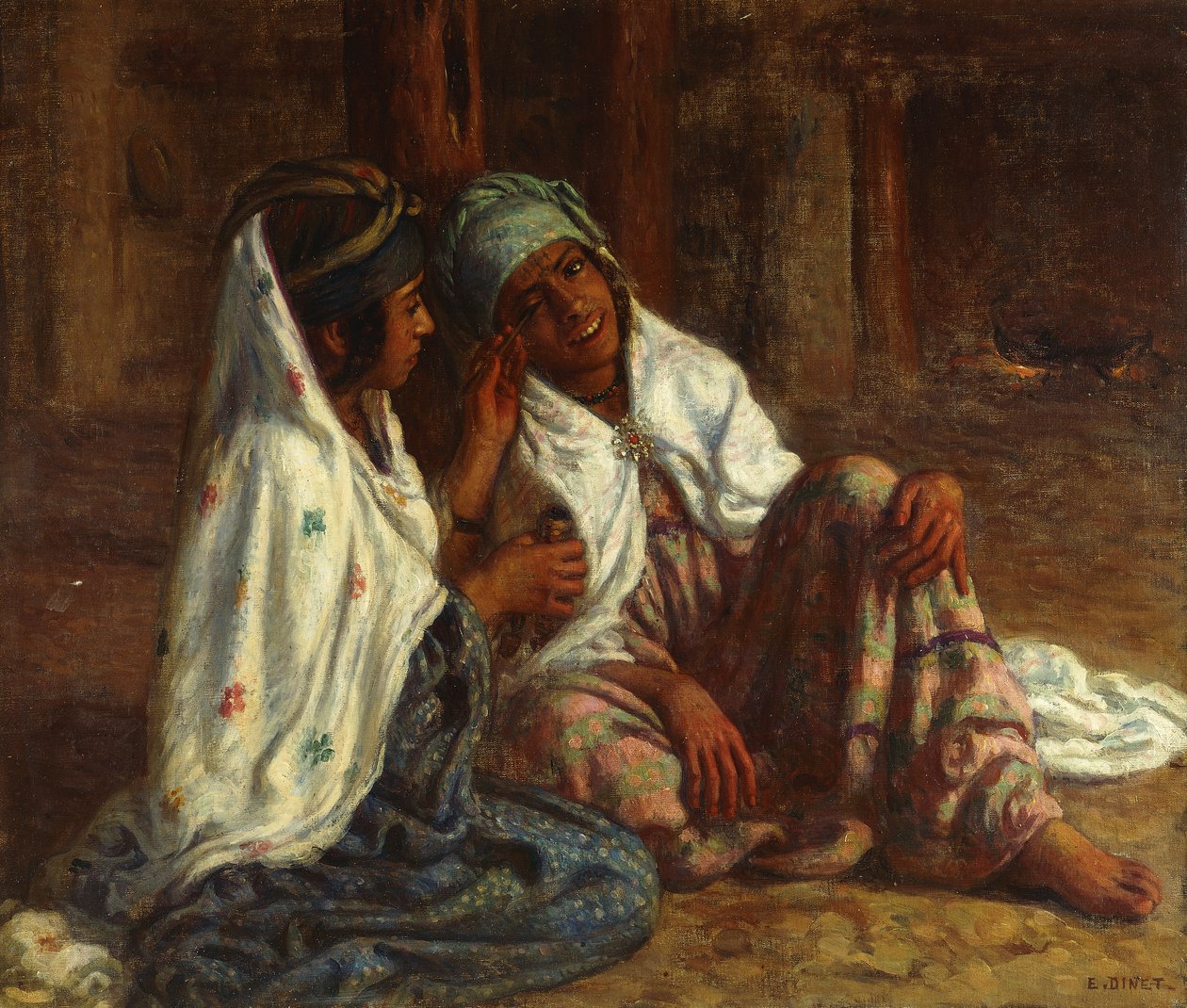 Meninas usando maquiagem; Meninas fazendo maquiagem de Alphonse Etienne Dinet
